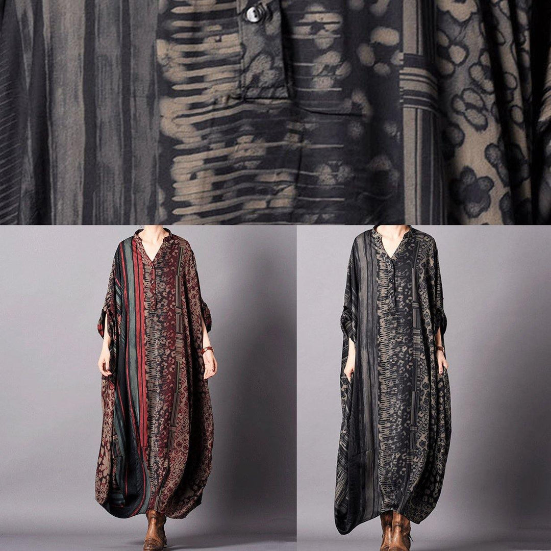 Vivid black striped print Tunic v neck Batwing Sleeve robes Dresses - Omychic