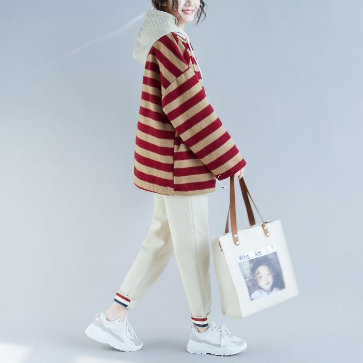 Vivid cotton clothes Fashion Ideas red striped  silhouette tops - Omychic
