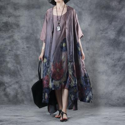 Vivid cotton clothes For Women plus size Loose Print Floral Half Sleeve Dress - Omychic