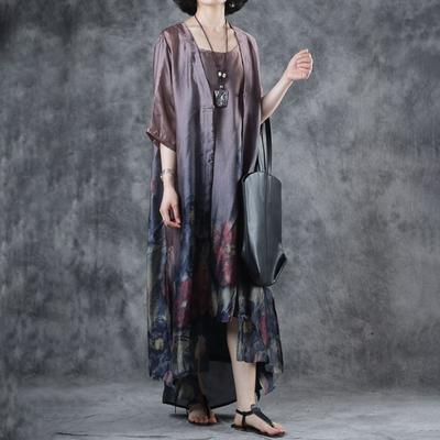 Vivid cotton clothes For Women plus size Loose Print Floral Half Sleeve Dress - Omychic