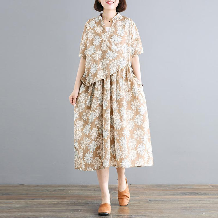 Vivid cotton quilting clothes Drops Design Cotton Linen Half Sleeve Print A-Line Dress - Omychic