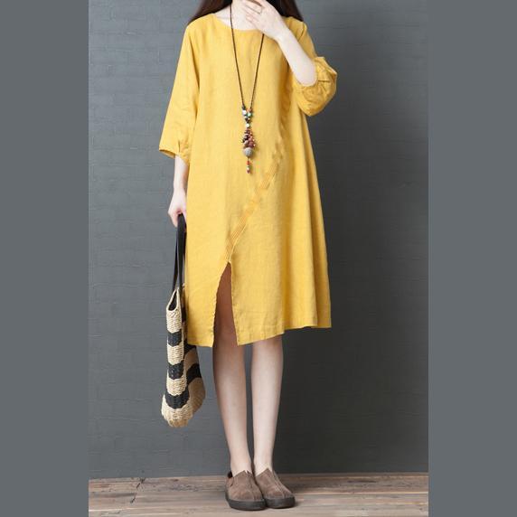 Vivid front open Cotton tunic top Work yellow Dress summer - Omychic