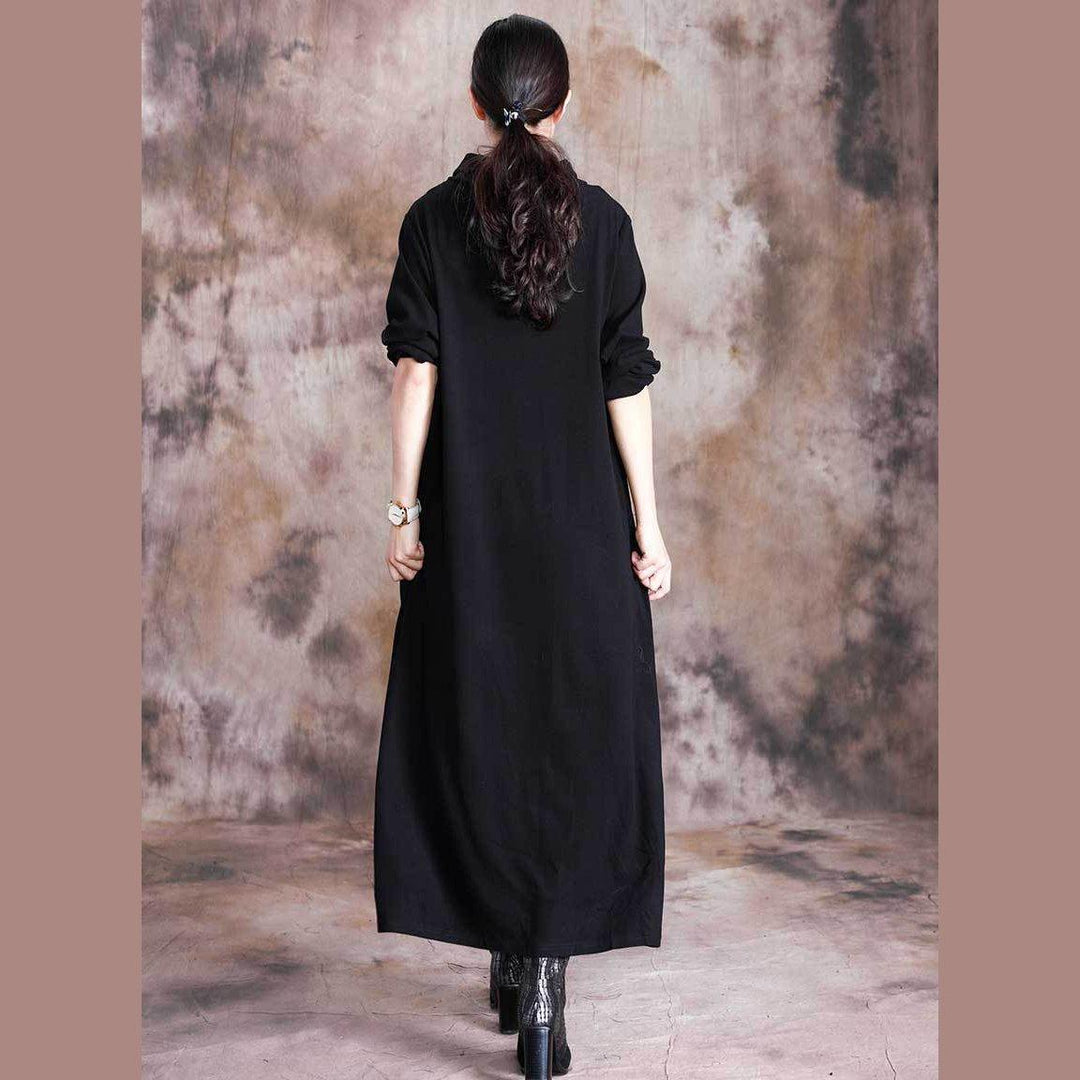 Vivid high neck cotton fall dresses Fashion Ideas black Lotus decorated Art Dresses - Omychic