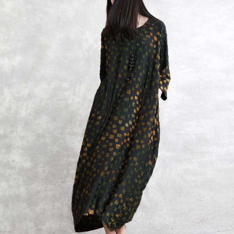 Vivid jacquard plaid cotton clothes plus size Catwalk black Maxi Dress srping - Omychic