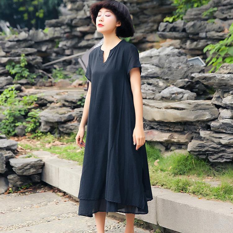 Vivid layered cotton Robes Catwalk black Dress summer - Omychic