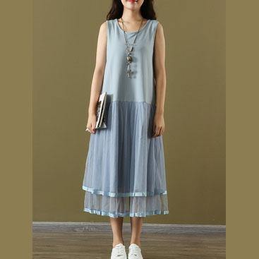 Vivid o neck Sleeveless tulle cotton clothes For Women Photography light blue Robe Dress summer - Omychic