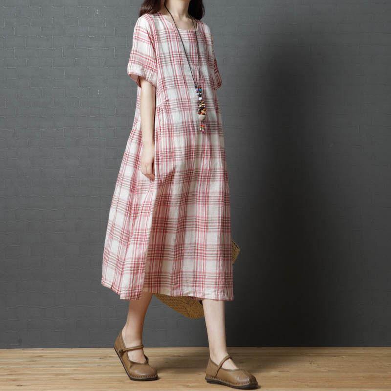 Vivid o neck cotton clothes For Women Korea Photography red Plaid Traveling Dresses summer - Omychic