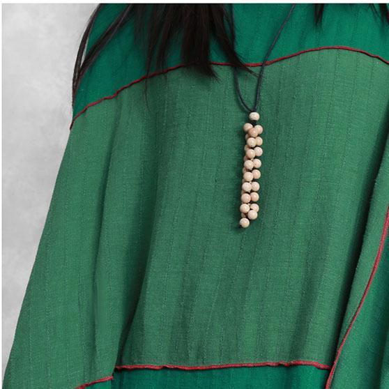 Vivid o neck patchwork linen dresses Wardrobes green Dresses fall - Omychic