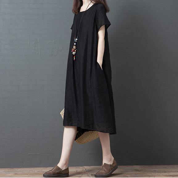 Vivid o neck pockets silk blended tunics for women Inspiration black Dresses summer - Omychic