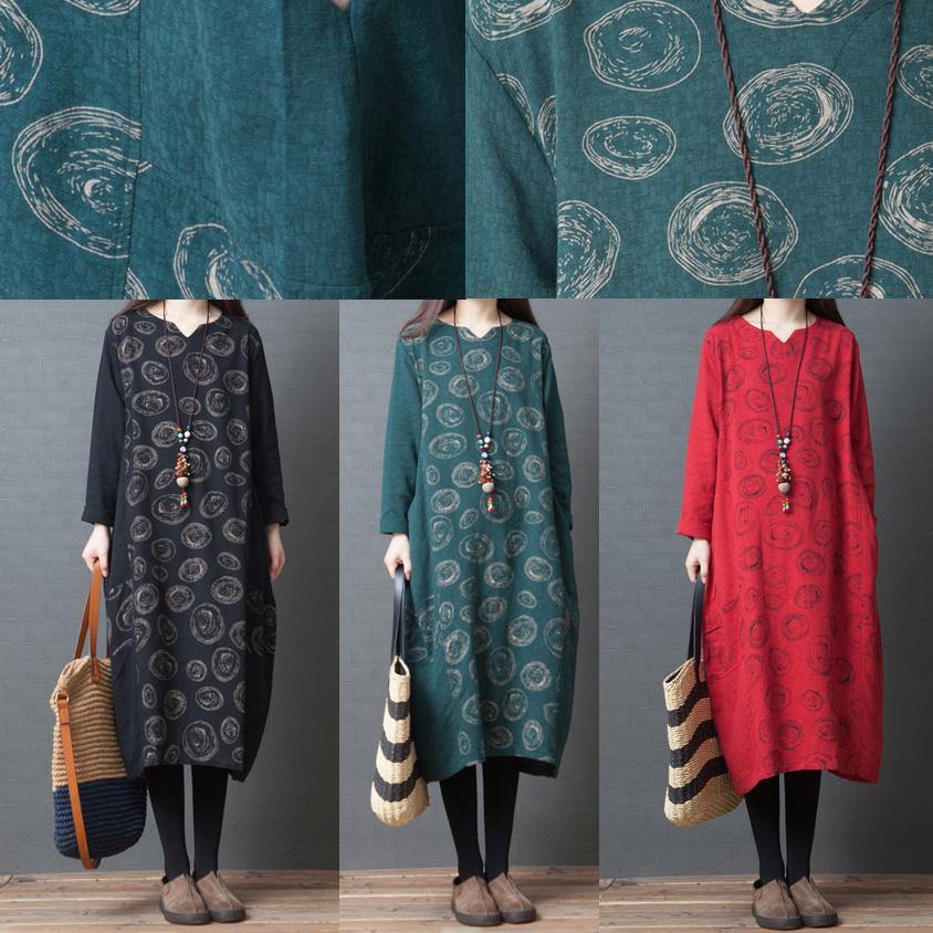 Vivid patchwork Cotton clothes For Women Fine Tutorials black prints cotton Dresses long sleeve - Omychic