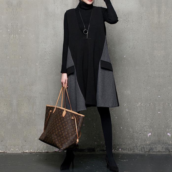Vivid patchwork Cotton sleeveless clothes Wardrobes black Dress - Omychic