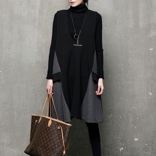 Vivid patchwork Cotton sleeveless clothes Wardrobes black Dress - Omychic