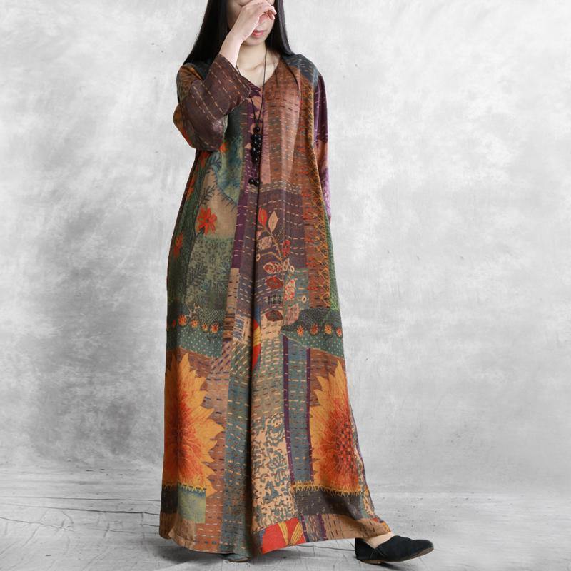 Vivid v neck pockets cotton Wardrobes Photography floral Maxi Dress - Omychic