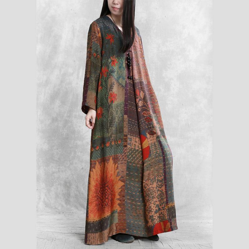 Vivid v neck pockets cotton Wardrobes Photography floral Maxi Dress - Omychic