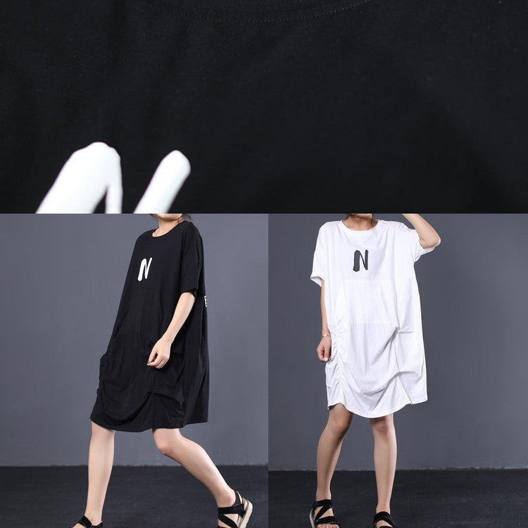 Vivid wrinkled cotton quilting clothes Catwalk black alphabet Maxi Dresses summer - Omychic