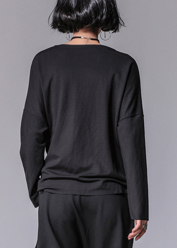 Vogue Black O-Neck Asymmetrical Bow T Shirt Long Sleeve