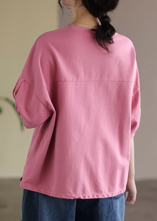 Vogue Pink O-Neck Embroideried T Shirt Half Sleeve