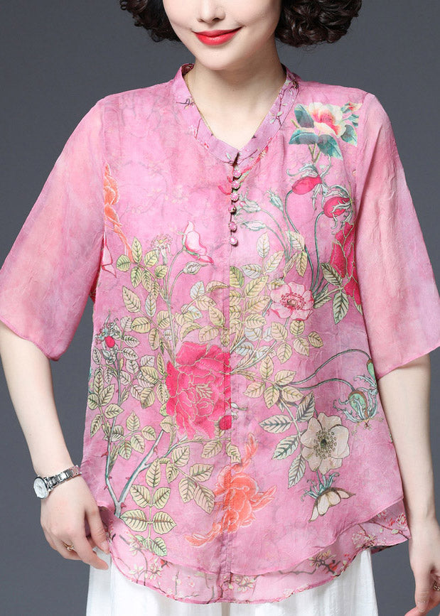 Vogue Pink V Neck Layered Button Shirt Half Sleeve