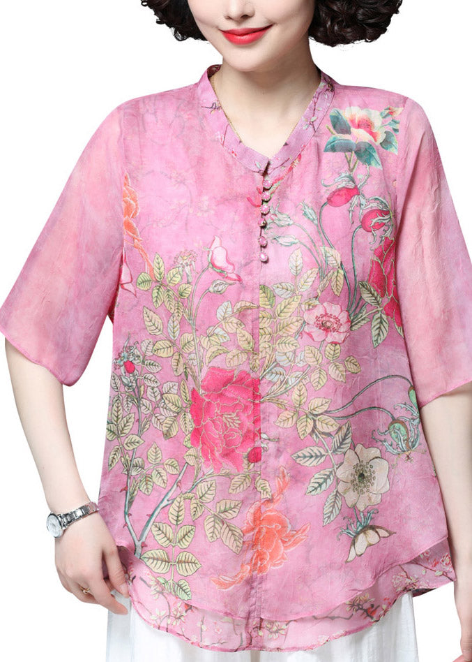 Vogue Pink V Neck Layered Button Shirt Half Sleeve