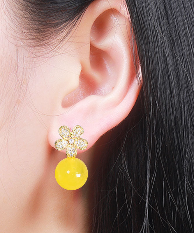 Vogue Yellow Sterling Silver Overgild Zircon Floral Beeswax Drop Earrings