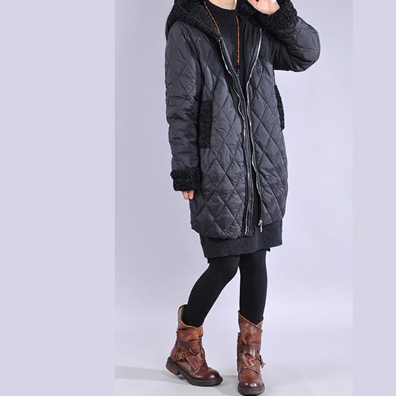 Warm black casual outfit oversize snow jackets winter hooded overcoat - Omychic