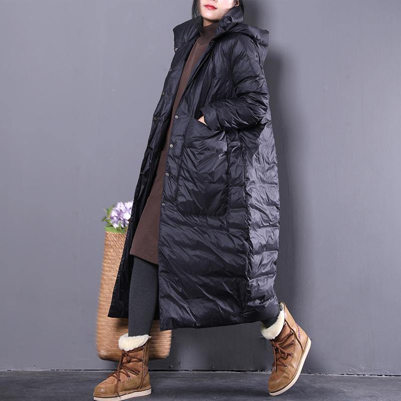 Warm black down coat plus size clothing hooded down coat Casual Large pockets down coat - Omychic