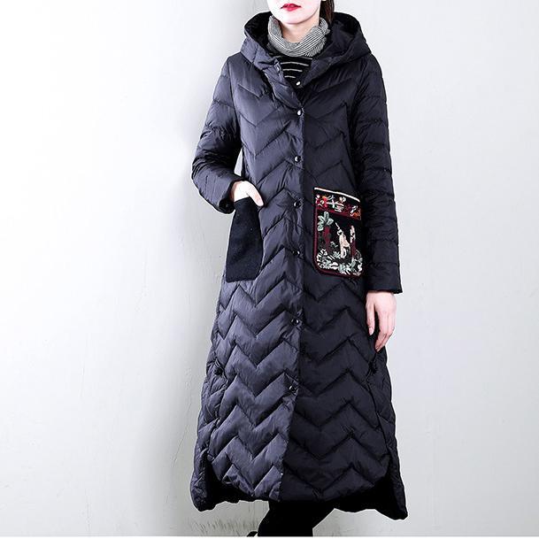 Warm black down jacket woman casual hooded side openYZ-2018111438 - Omychic