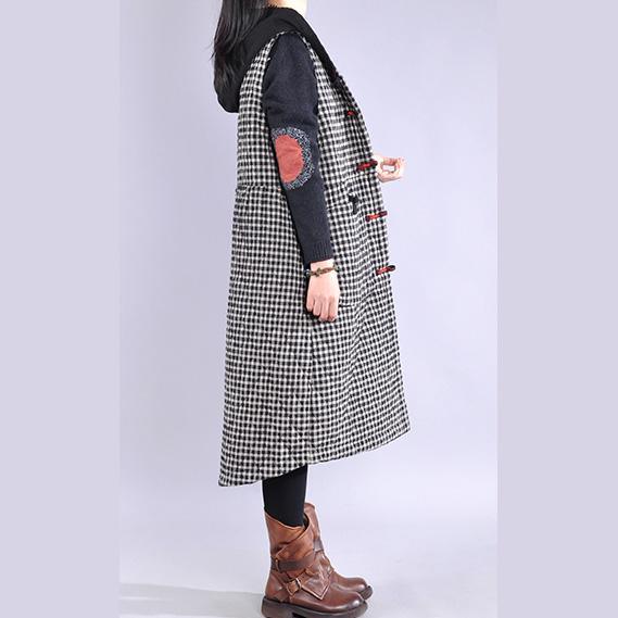 Warm black plaid winter outwear plus size winter jacket hooded sleeveless winter outwear - Omychic