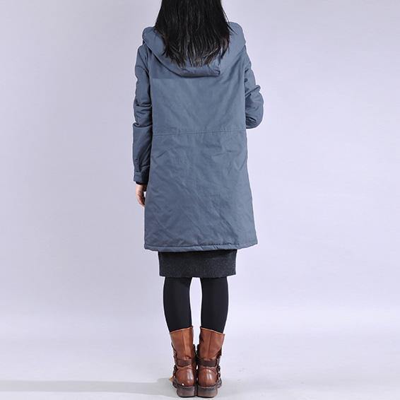 Warm blue zippered winter outwear trendy plus size Jackets & Coats hooded winter outwear - Omychic
