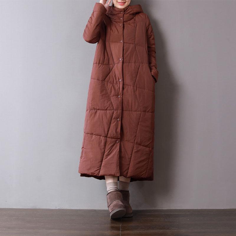 Warm burgundy women parka plus size hooded down Fine pockets winter outwear - Omychic