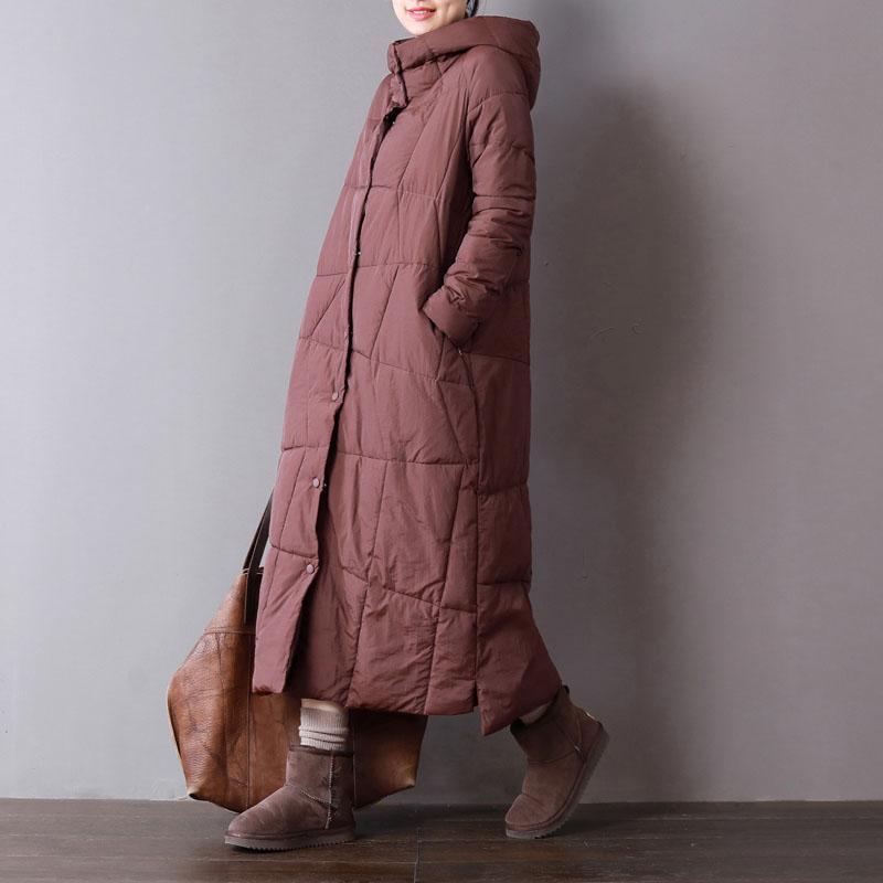 Warm burgundy women parka plus size hooded down Fine pockets winter outwear - Omychic
