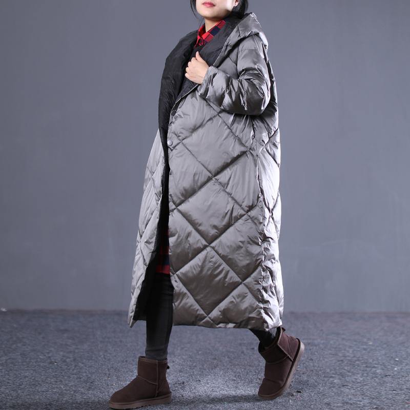 Warm gray Fall Outfits Loose fitting hooded cotton coat New pockets zippered winter outwear - Omychic