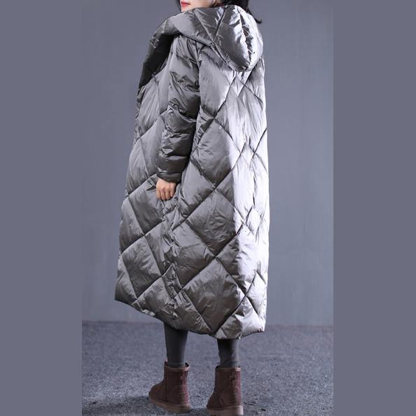 Warm gray Fall Outfits Loose fitting hooded cotton coat New pockets zippered winter outwear - Omychic
