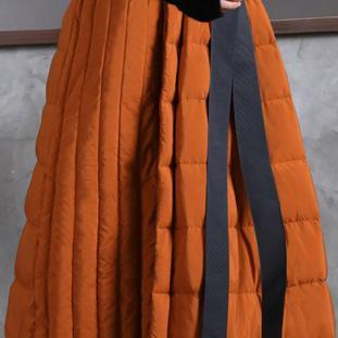 Warm orange goose Down dress Loose fitting v neck snow maxi dress tie waist winter dresses - Omychic