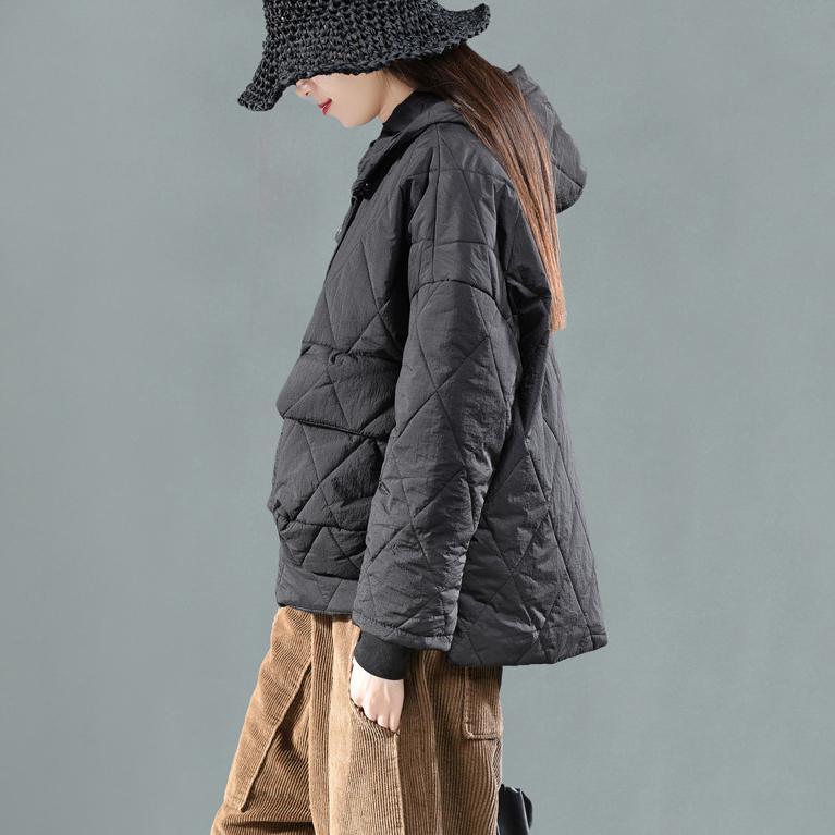 Warm oversized winter coat black hooded zippered women parka - Omychic