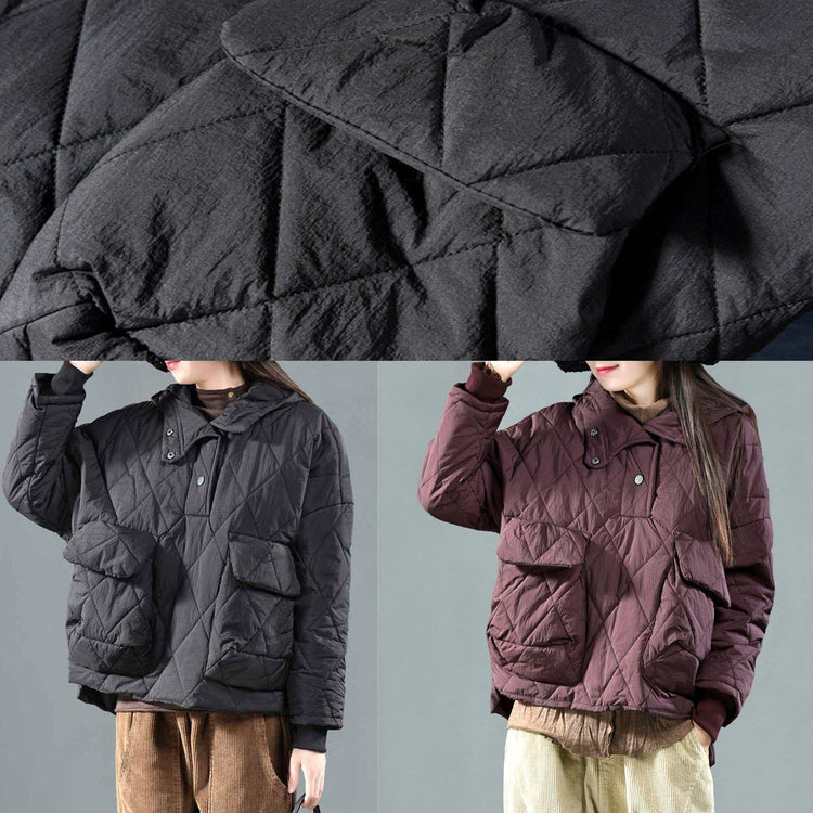 Warm oversized winter coat black hooded zippered women parka - Omychic