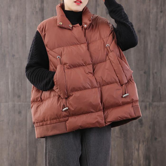 Warm red down coat winter casual stand collar womens parka sleeveless Casual winter outwear - Omychic
