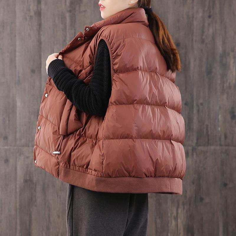 Warm red down coat winter casual stand collar womens parka sleeveless Casual winter outwear - Omychic
