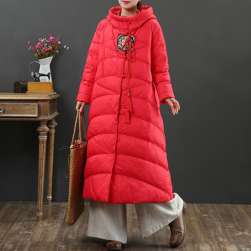 Warm red duck down coat plus size thick down jacket hooded top quality winter outwear - Omychic