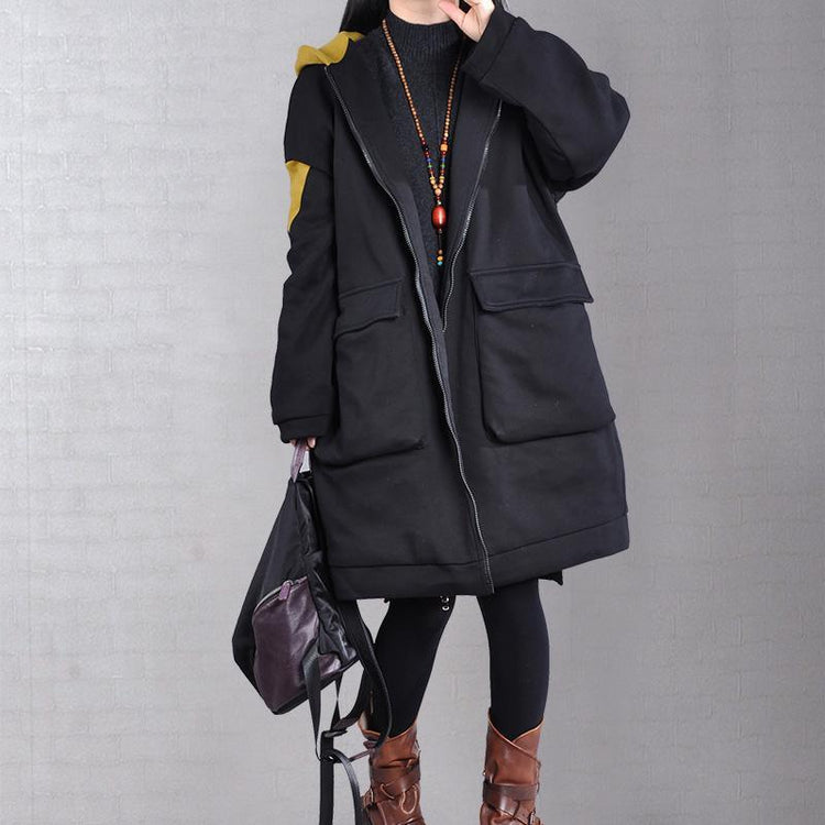 Warm yellow outwear trendy plus size Coats hooded zippered winter coats - Omychic