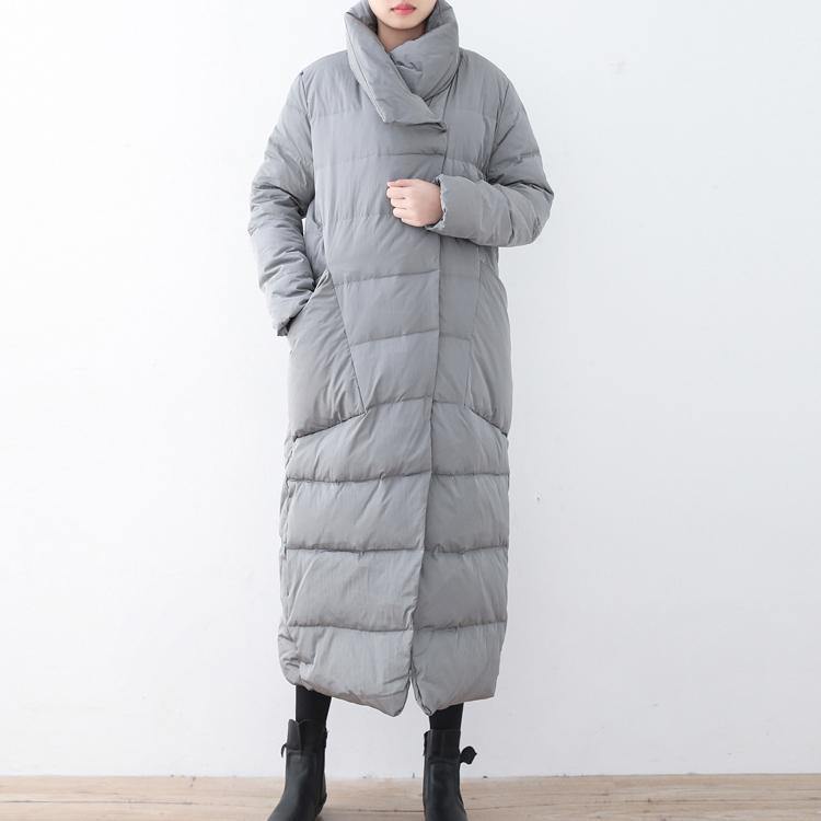 Warm gray Parka trendy plus size large lapel quilted coat thick big pockets coats - Omychic