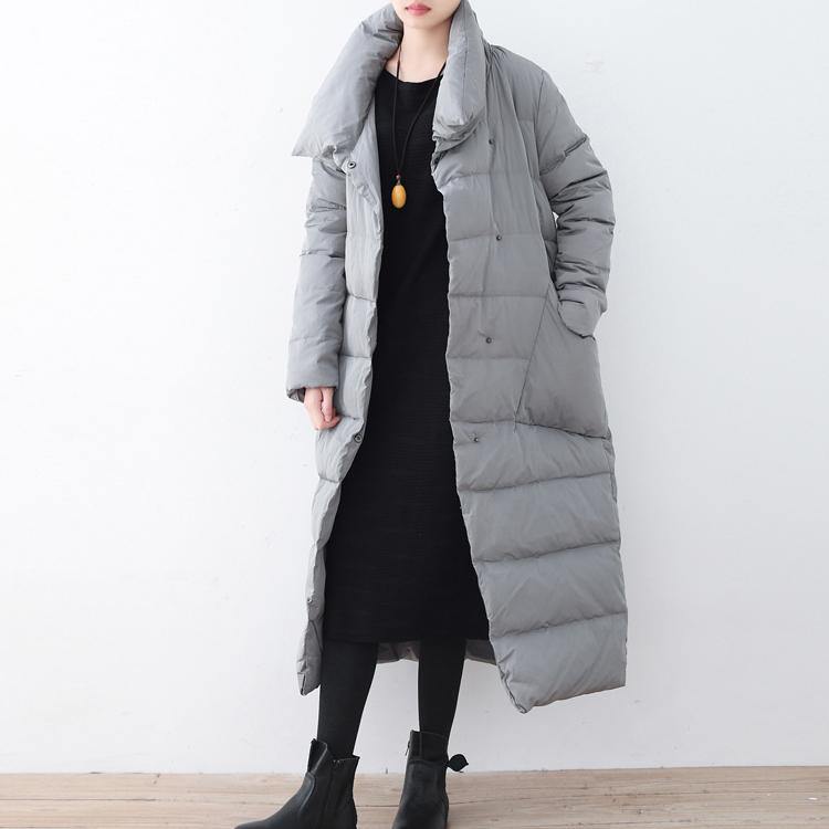 Warm gray Parka trendy plus size large lapel quilted coat thick big pockets coats - Omychic