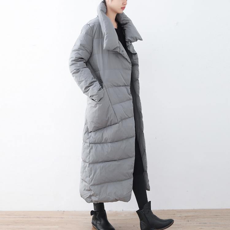 Warm gray Parka trendy plus size large lapel quilted coat thick big pockets coats - Omychic