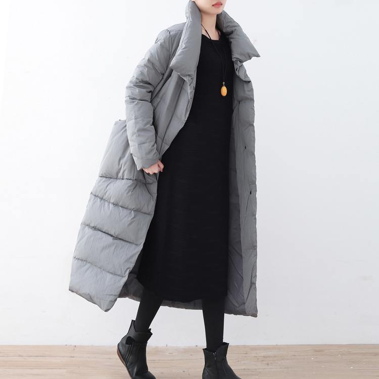 Warm gray Parka trendy plus size large lapel quilted coat thick big pockets coats - Omychic