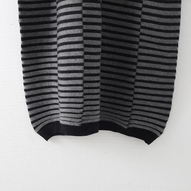 Warm striped knit dresses casual patchwork sweater casual  gray pullover sweater - Omychic