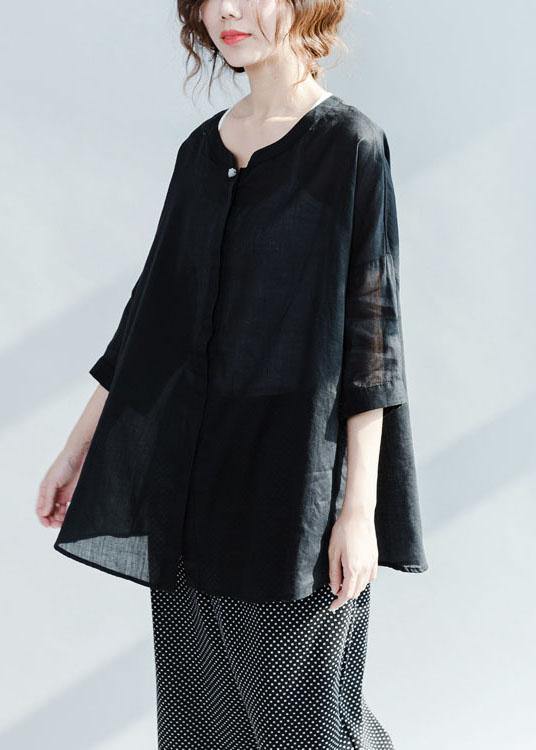 White Button Loose Casual Fall Blouses Three Quarter Sleeve - Omychic