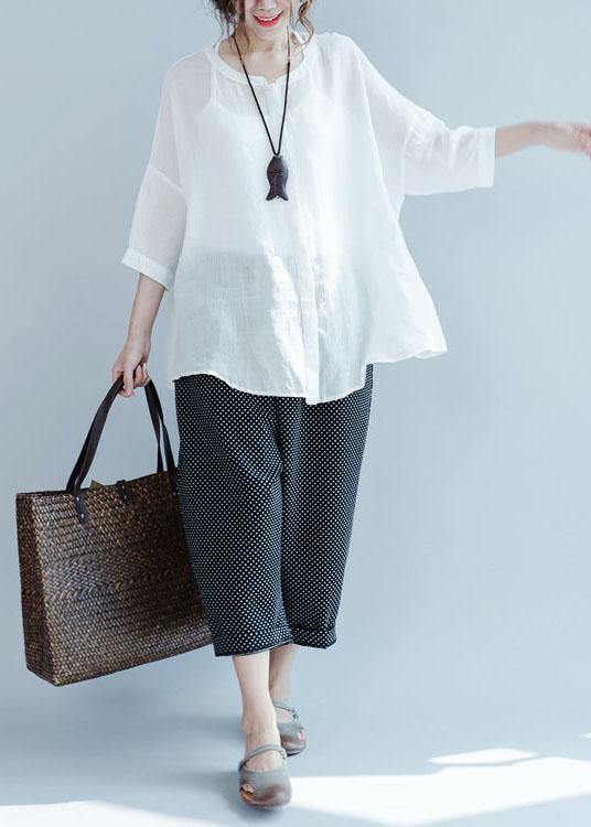 White Button Loose Casual Fall Blouses Three Quarter Sleeve - Omychic