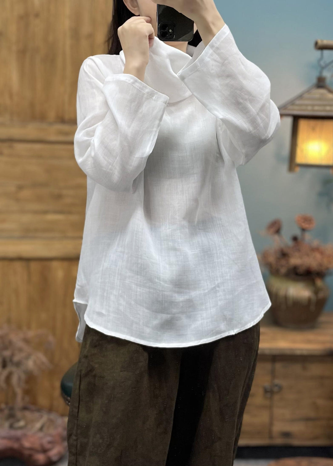 White Cozy Cotton T Shirts Turtleneck Long Sleeve