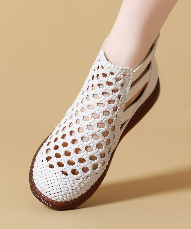 White Hollow Out Sandals Boots Knit Fabric Boho Splicing - Omychic