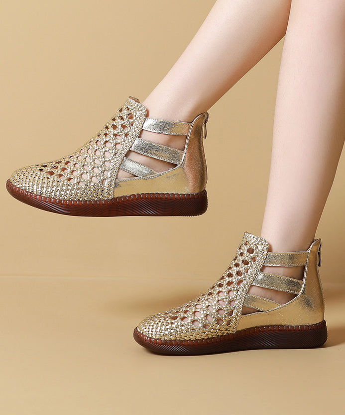 White Hollow Out Sandals Boots Knit Fabric Boho Splicing - Omychic